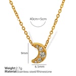 Gold color / 1 Piece Simple Series Moon Stainless Steel  Gold Color Rhinestone Women's Pendant Necklaces Picture5